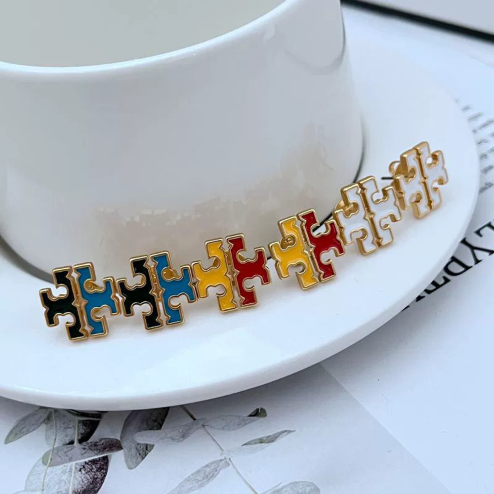 Tory Burch Enamel Color Block Letter Stud Earrings